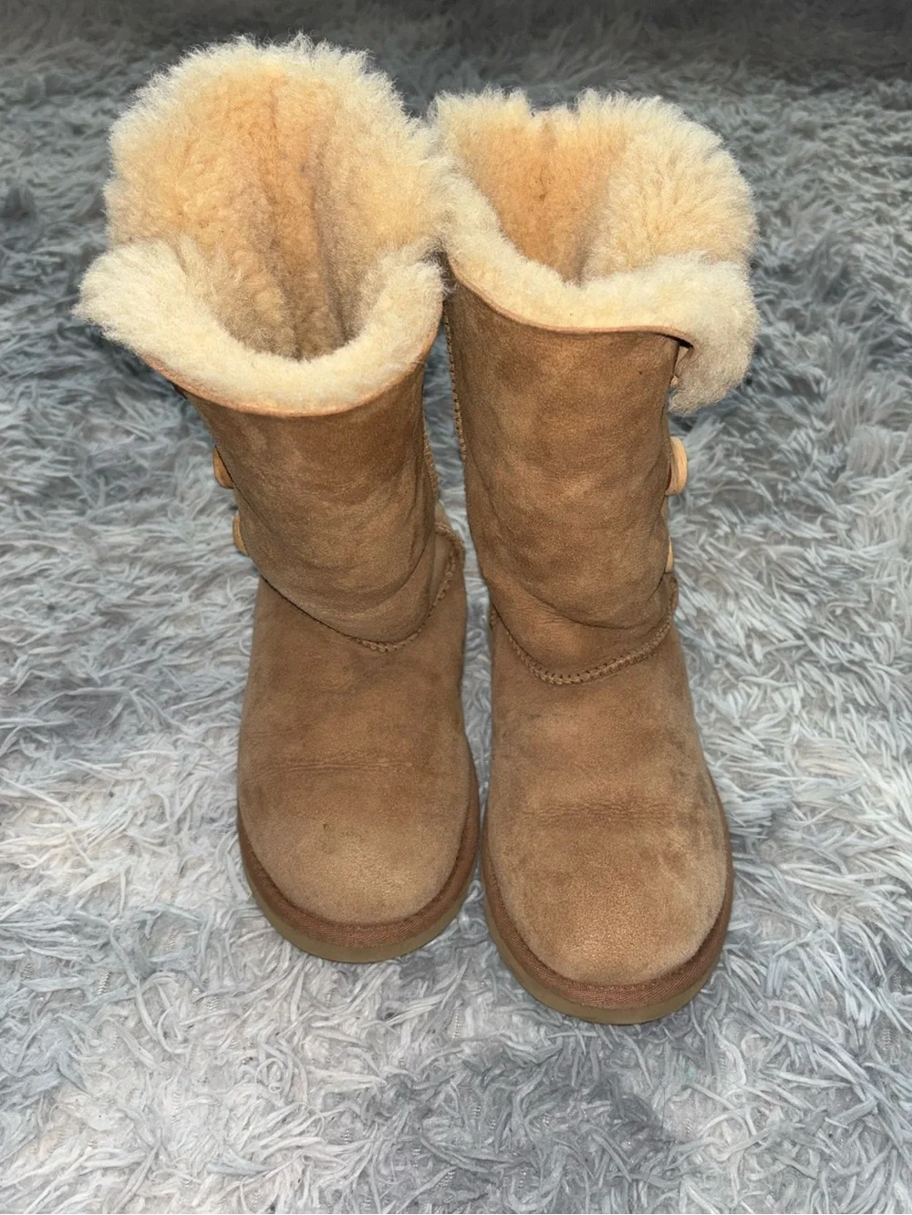 UGG Chestnut Suede Shearling-Trim Tall Button Boots